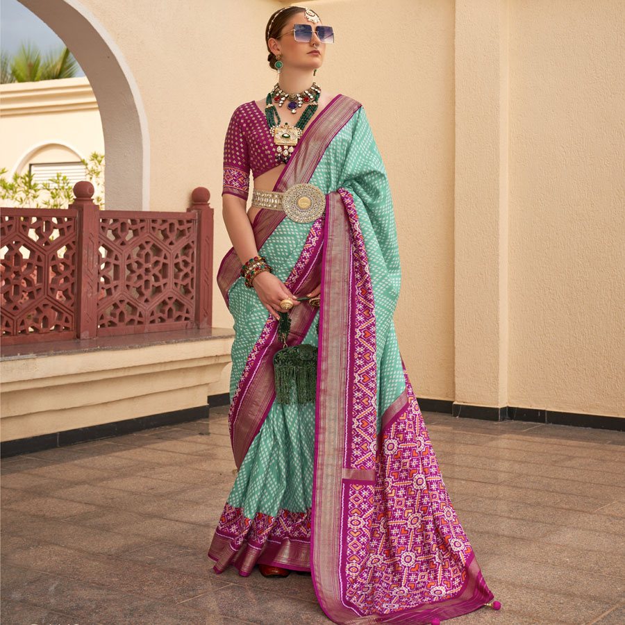 Pink & sky blue  Slik Casual Saree