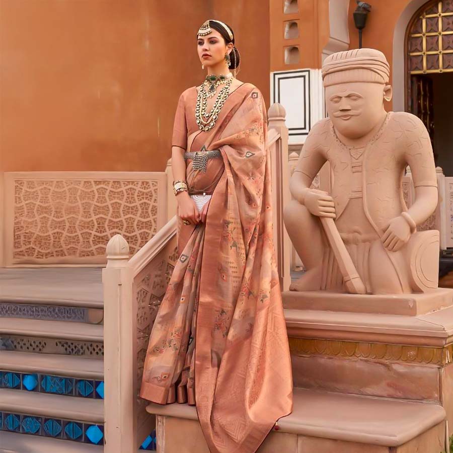 Brown Organza Casual Wear Saree