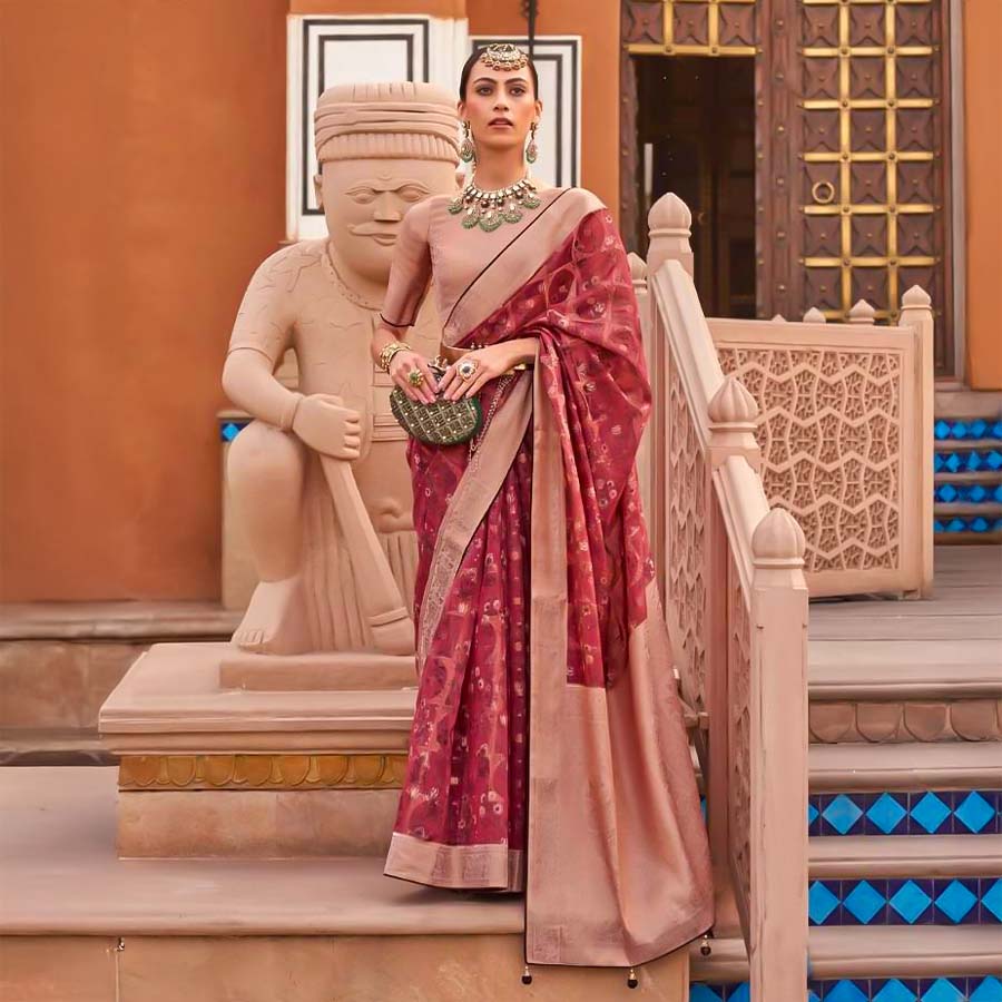 Red Organza Casual Wear Saree