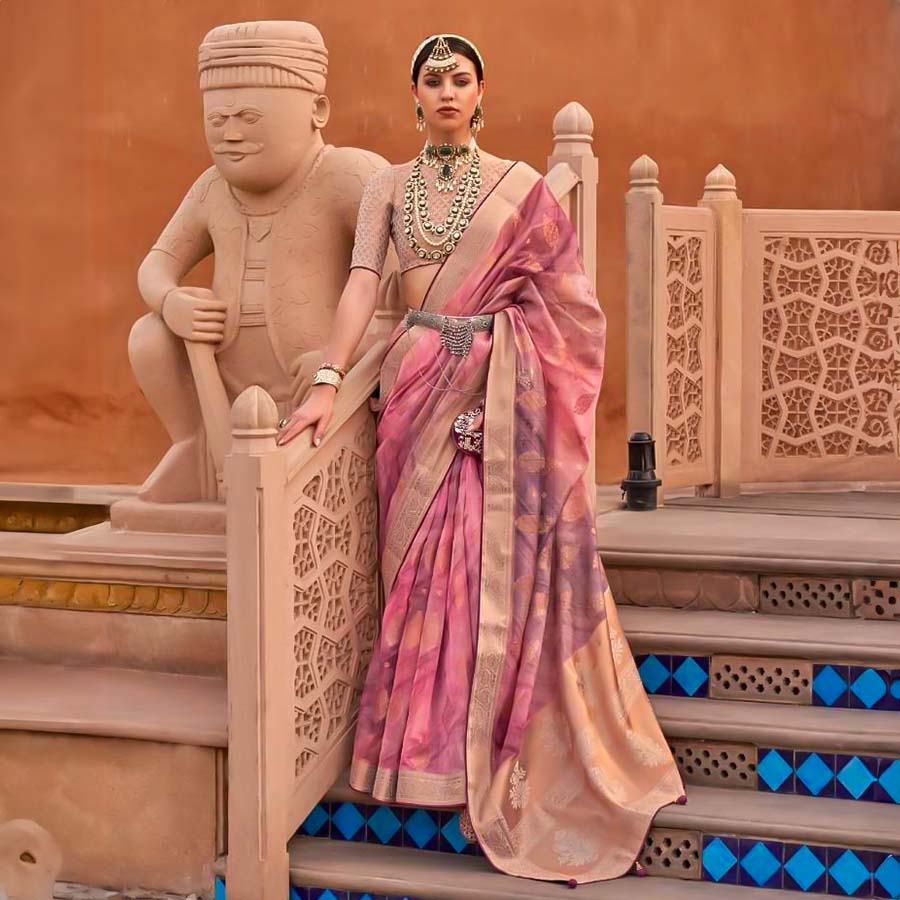 Pink  Organza Casual Wear Saree