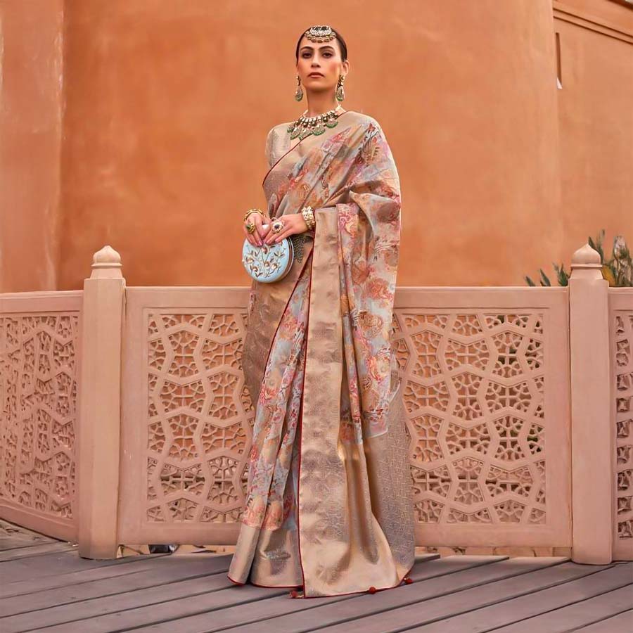 Brown Organza Casual Wear Saree