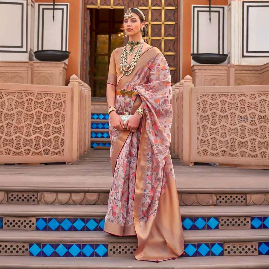 Pink  Organza Casual Wear Saree