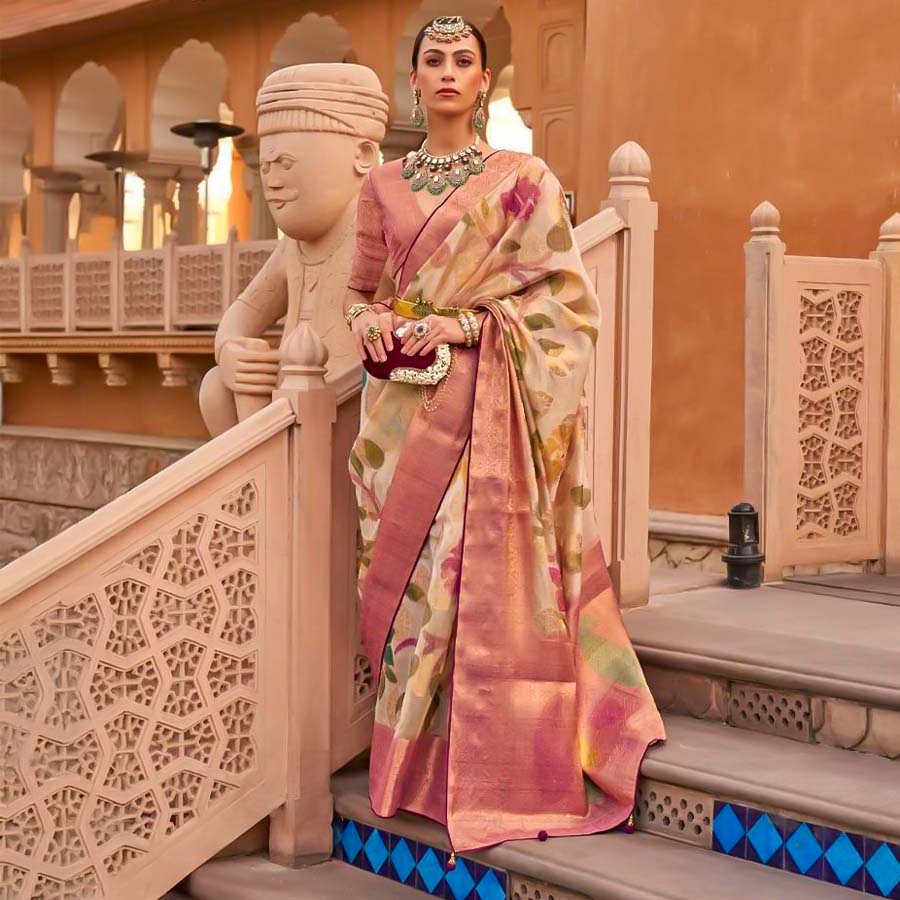 Red Organza Casual Wear Saree