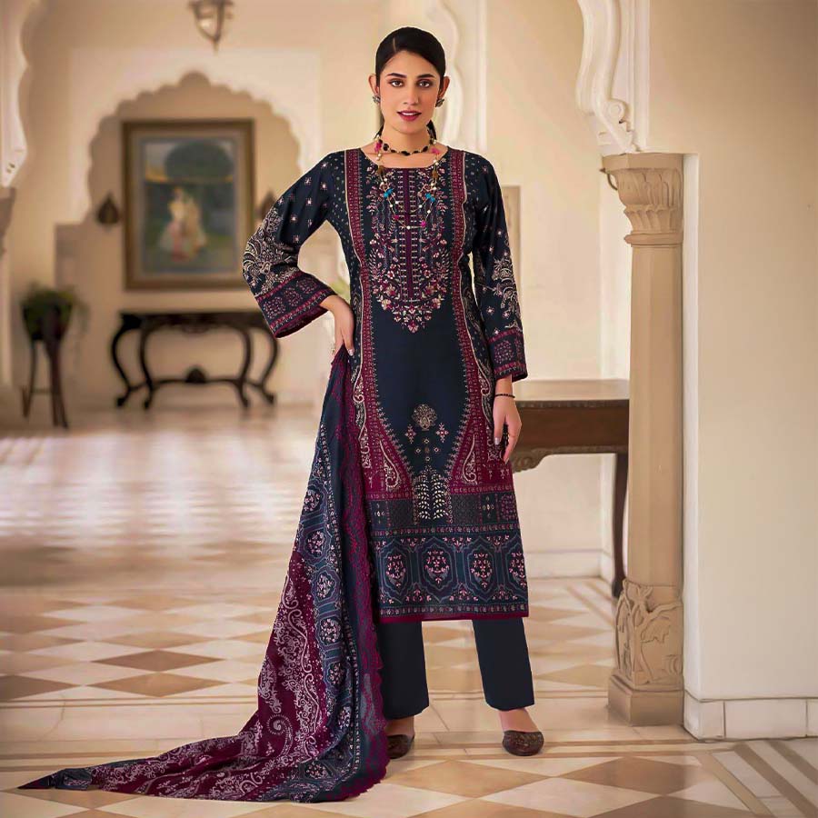 Blue  Cotton Printed Salwar Kameez