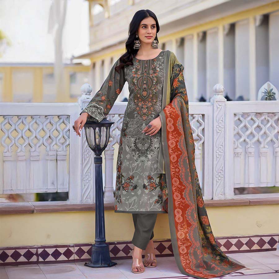 Grey  Lawn Cambric Printed Salwar Kameez