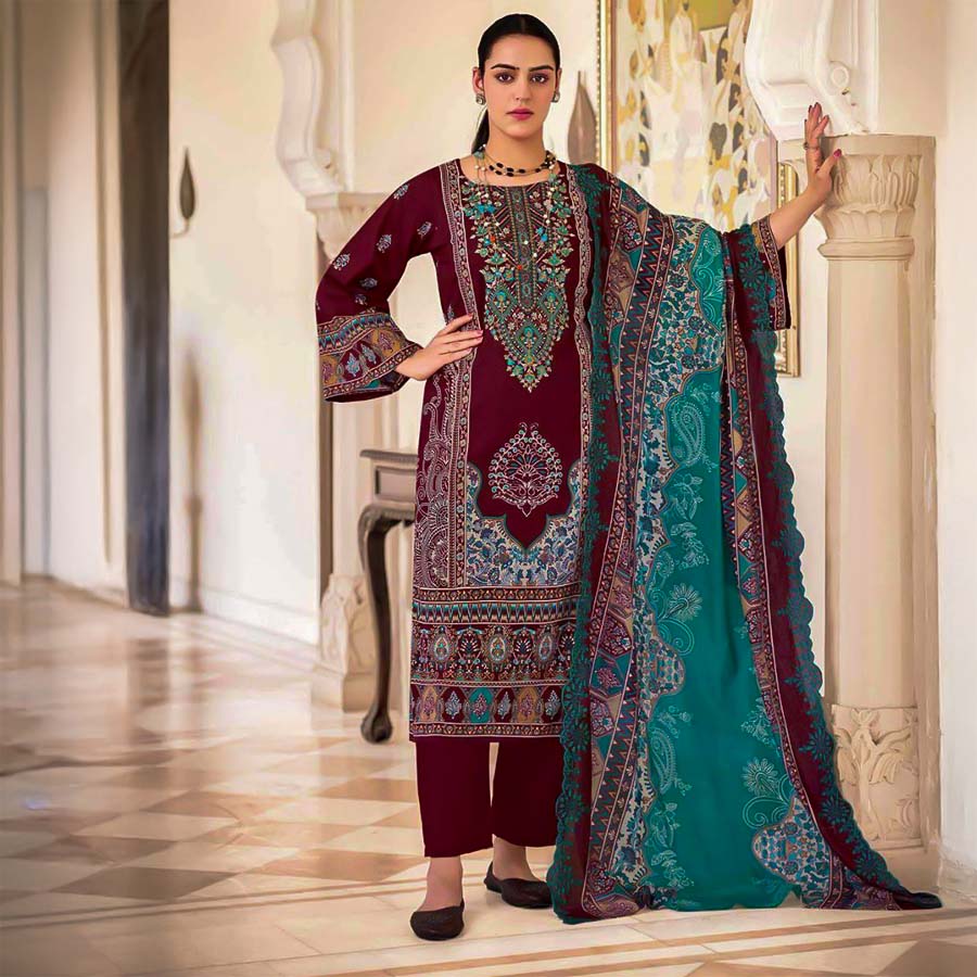 Red  Cotton Printed Salwar Kameez