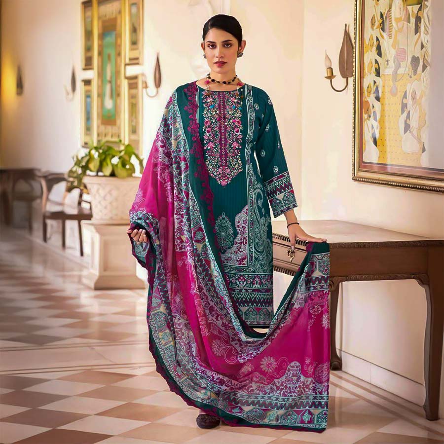 Green Cotton Printed Salwar Kameez