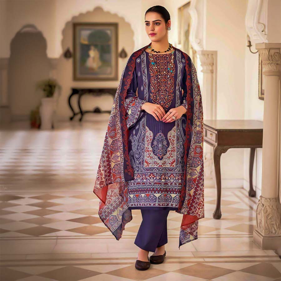 Violet Cotton Printed Salwar Kameez