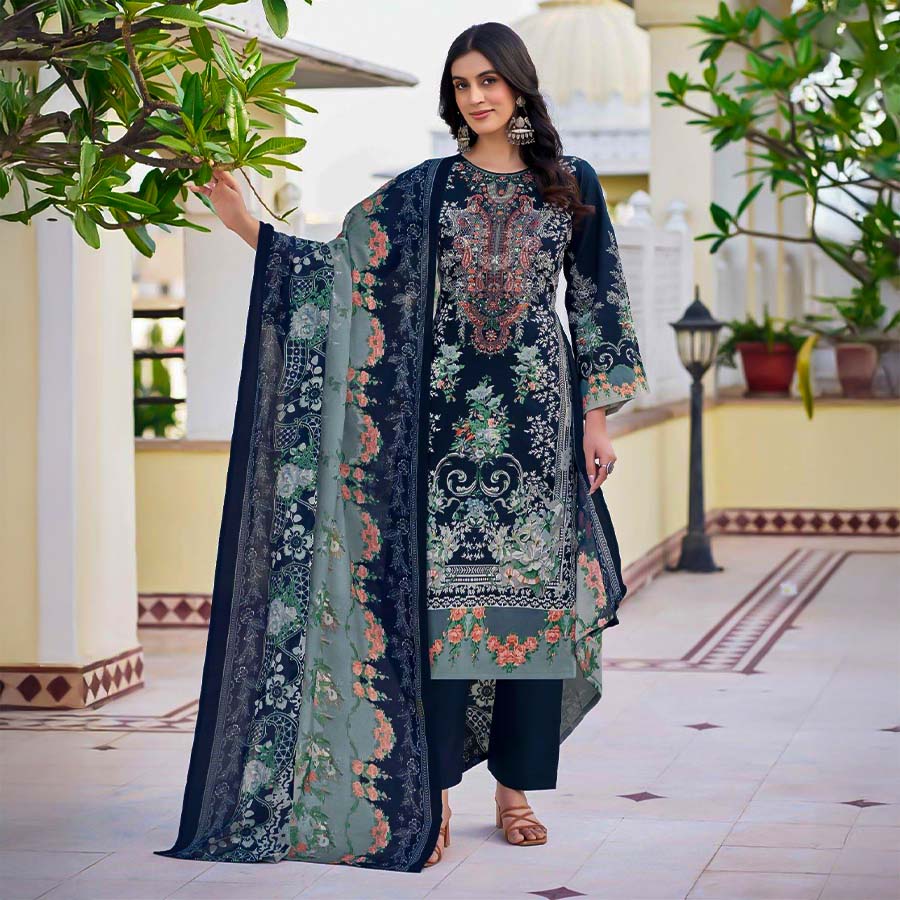 Blue Lawn Cambric Printed Salwar Kameez