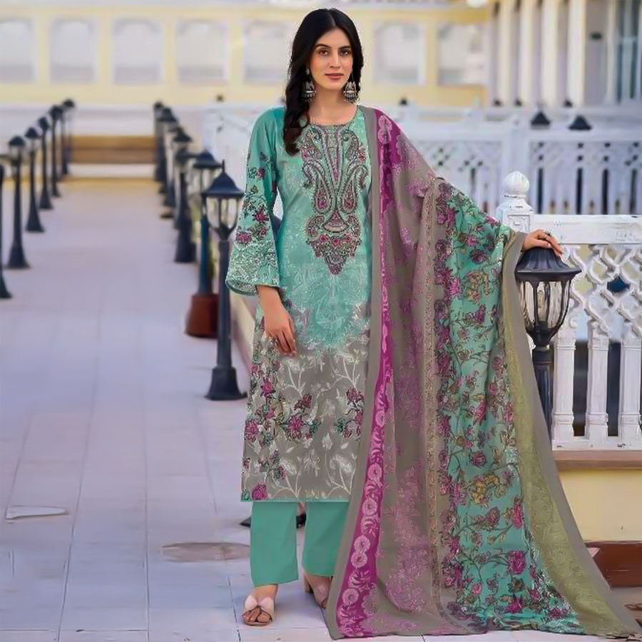 Cyan Lawn Cambric Printed Salwar Kameez