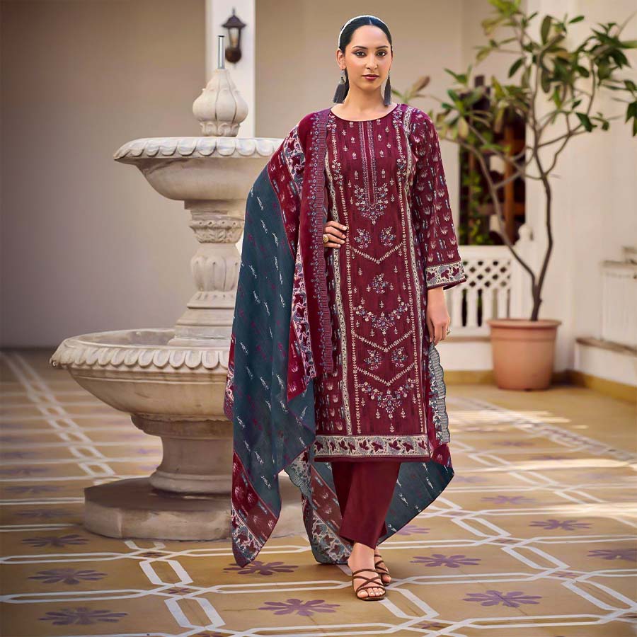 Red  Cotton Casual Wear Salwar Kameez