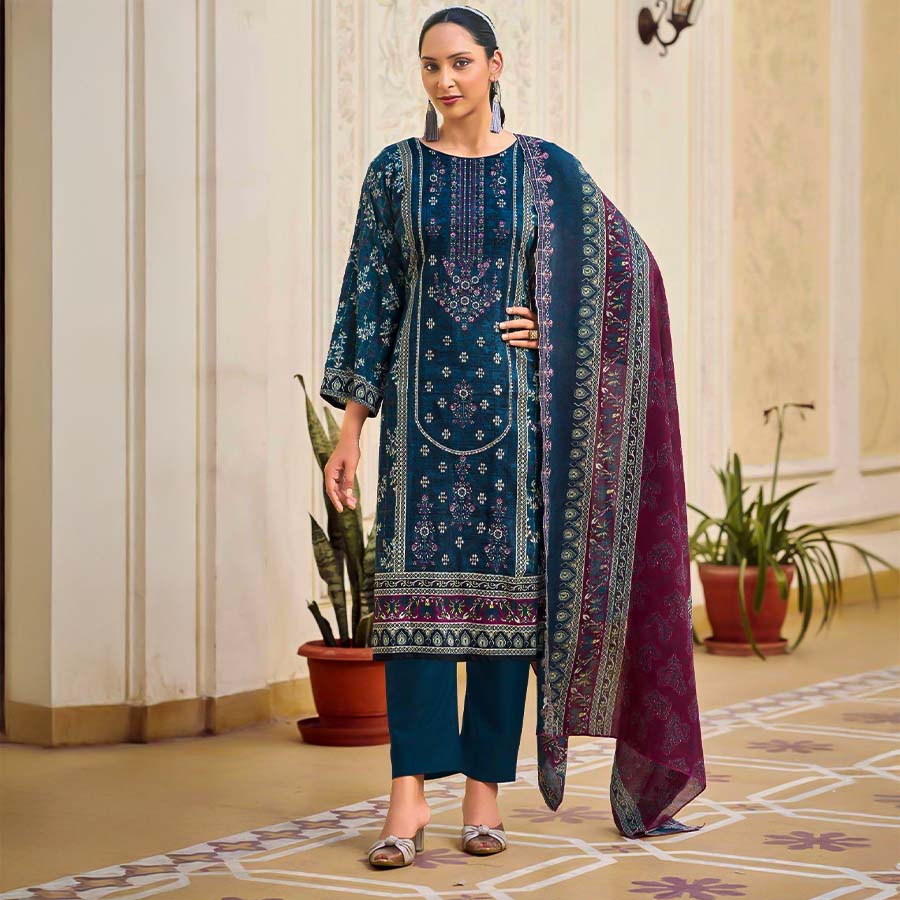 Blue Cotton Casual Wear Salwar Kameez