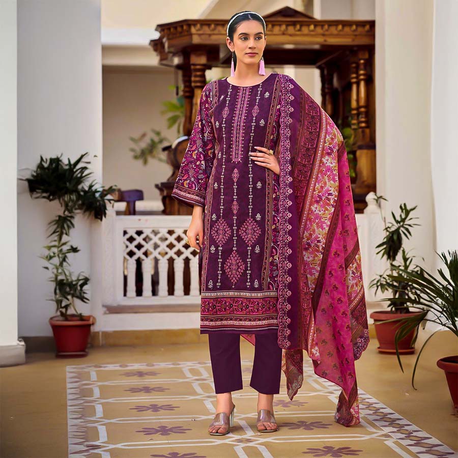 Magenta Cotton Casual Wear Salwar Kameez