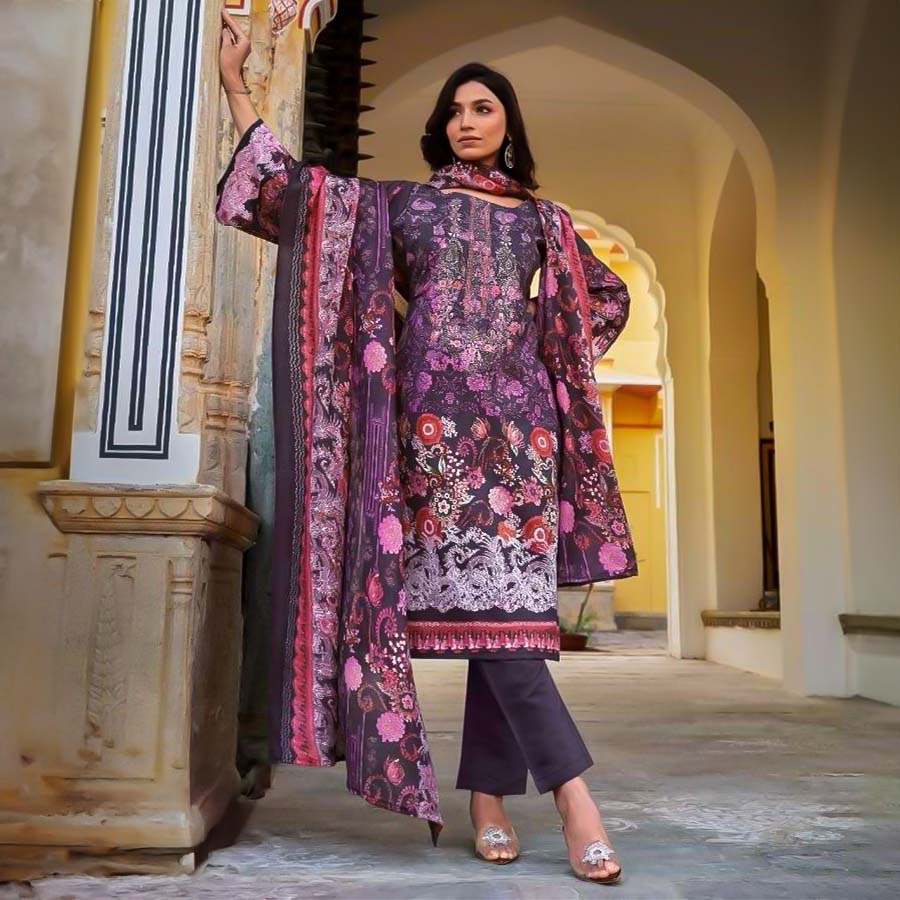 Violet Cotton Printed Salwar Kameez