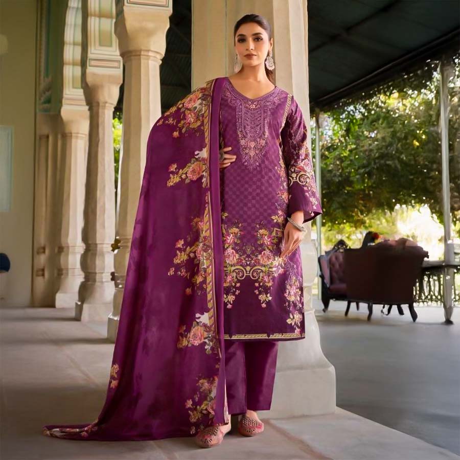 Purple Cotton Printed Salwar Kameez