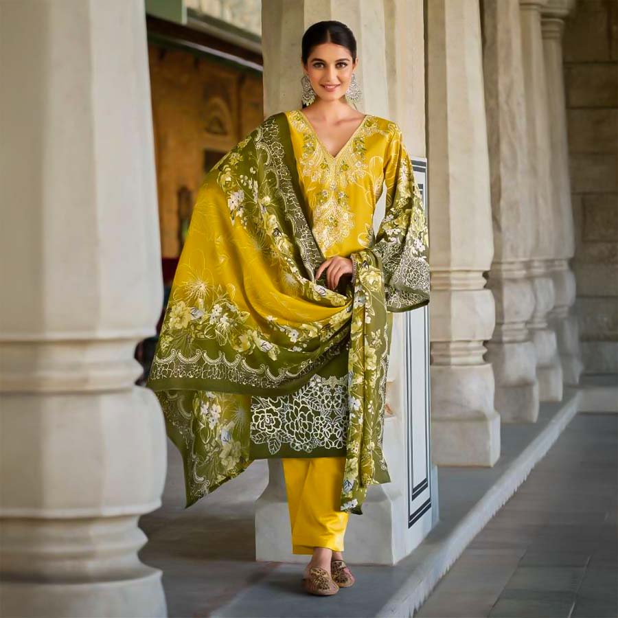 Yellow Cotton Printed Salwar Kameez
