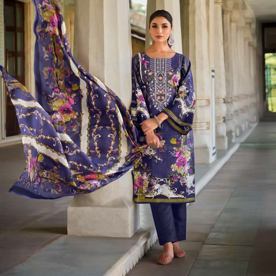 Violet Cotton Printed Salwar Kameez
