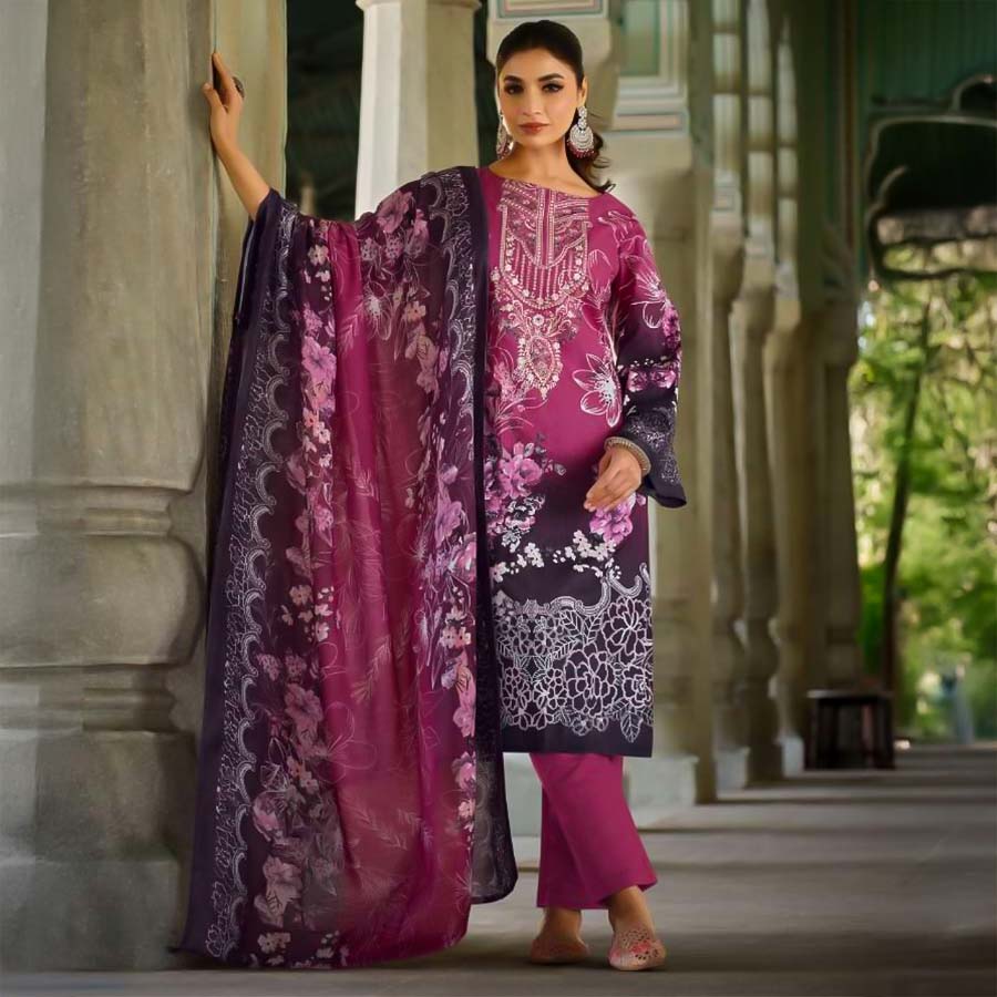 Magenta  Cotton Printed Salwar Kameez