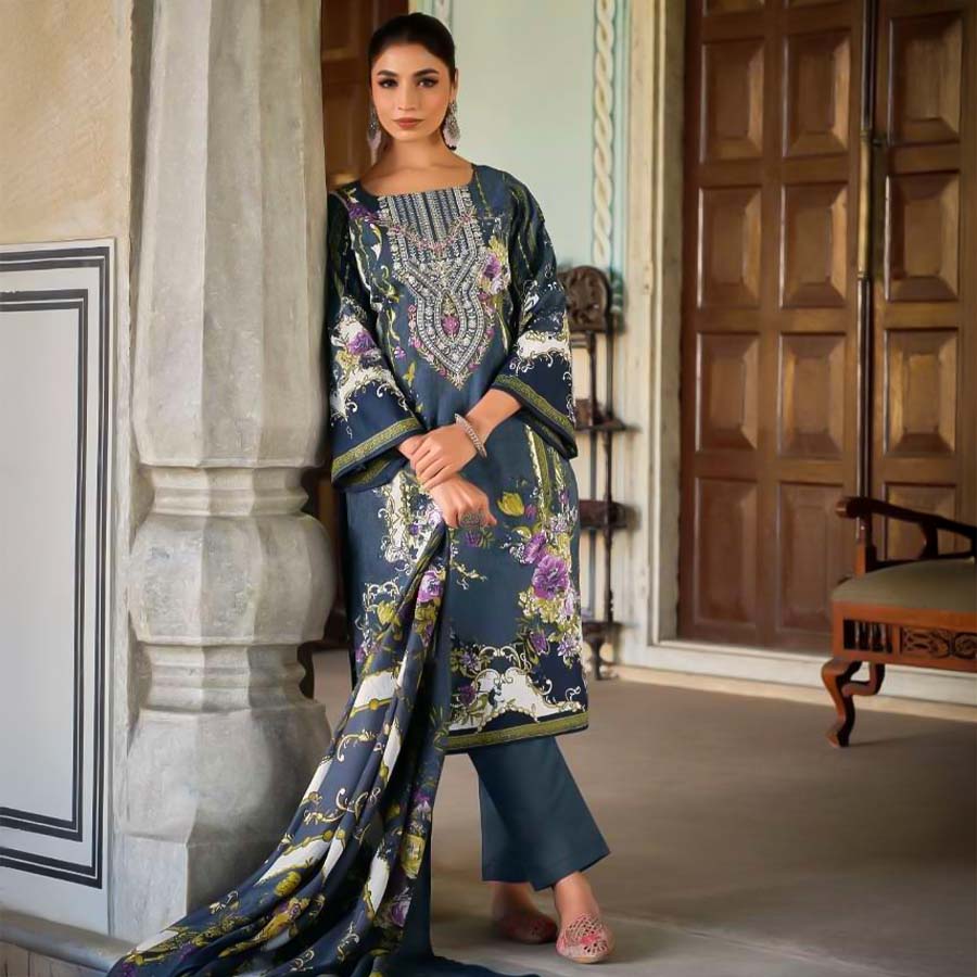 Blue Cotton Printed Salwar Kameez