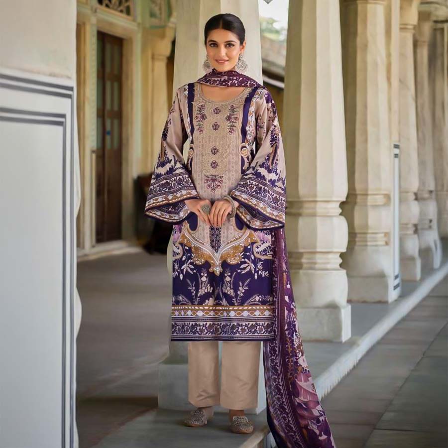 Purple Cotton Printed Salwar Kameez