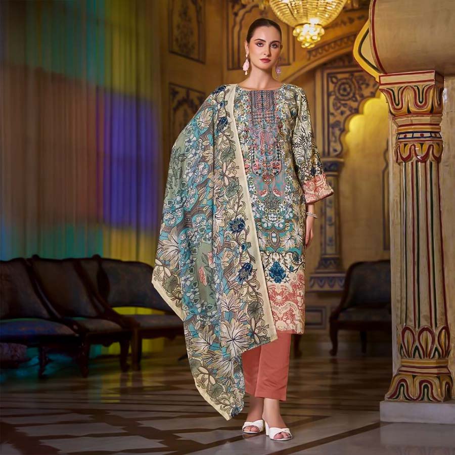 White  Cotton Printed Salwar Kameez
