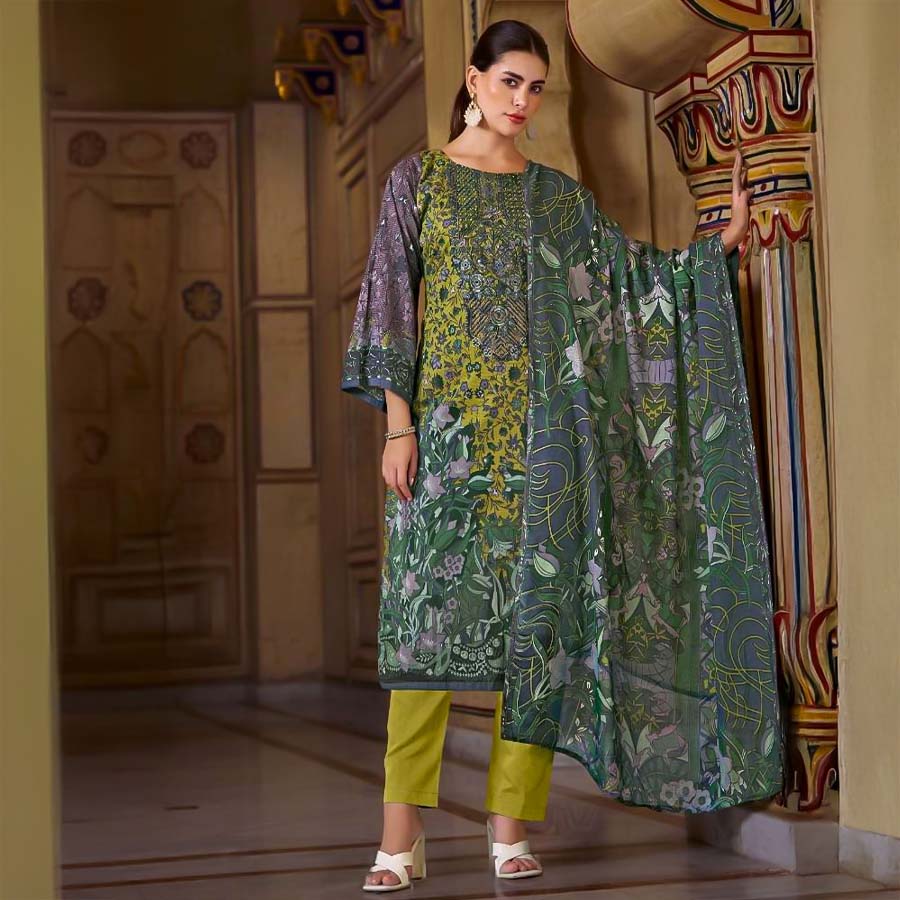 Green  Cotton Printed Salwar Kameez
