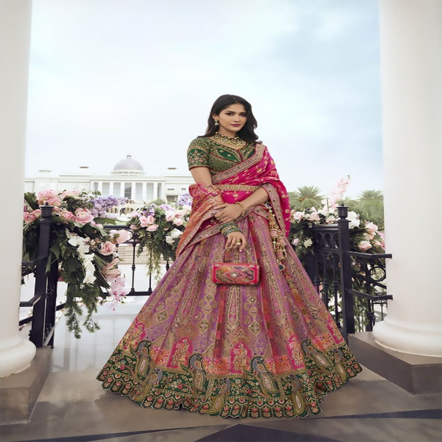 Multicolour BANARASI SILK Partywear Lehenga