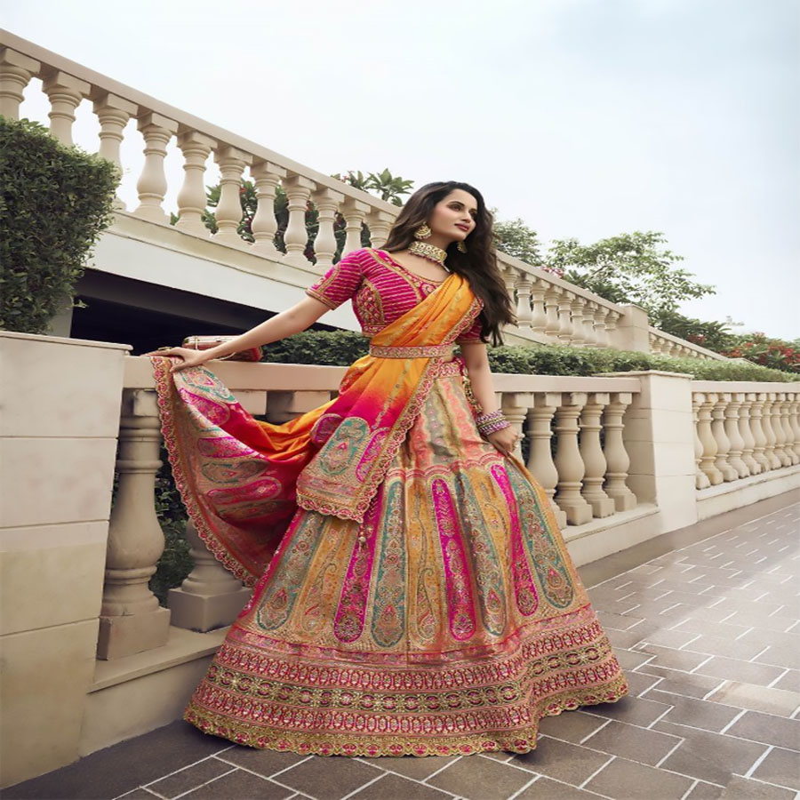 Multicolour BANARASI SILK Partywear Lehenga