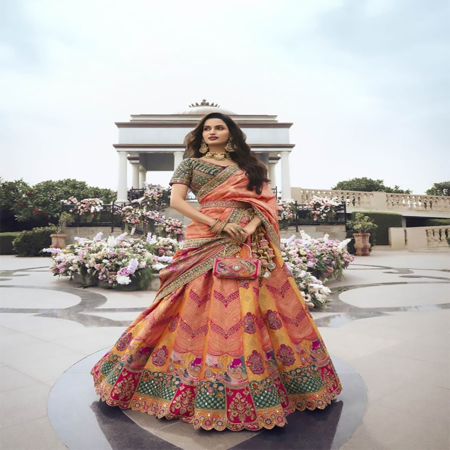 Multicolour BANARASI SILK Partywear Lehenga