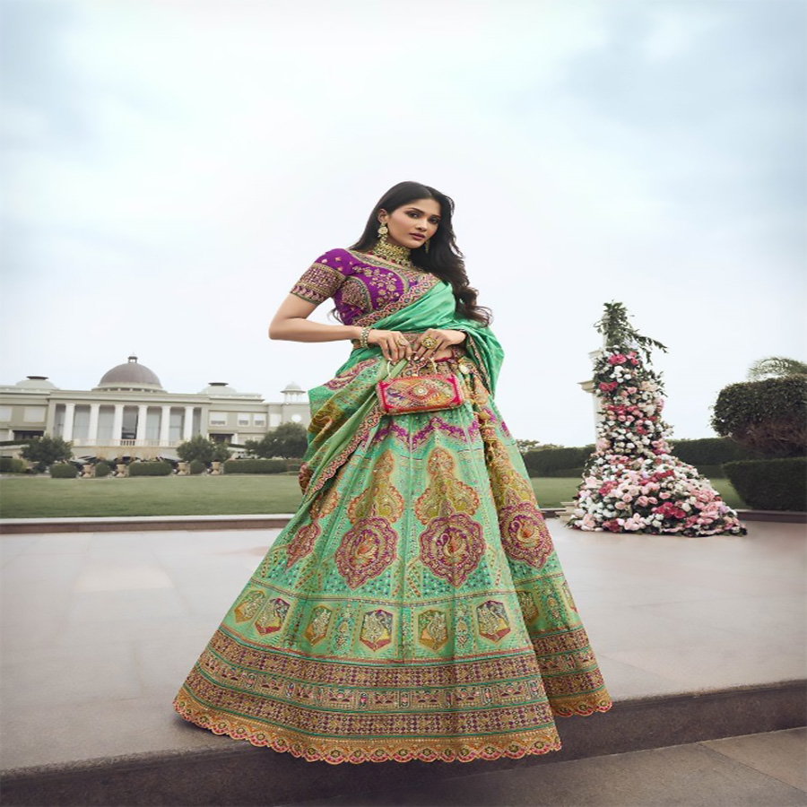 Multicolour BANARASI SILK Partywear Lehenga