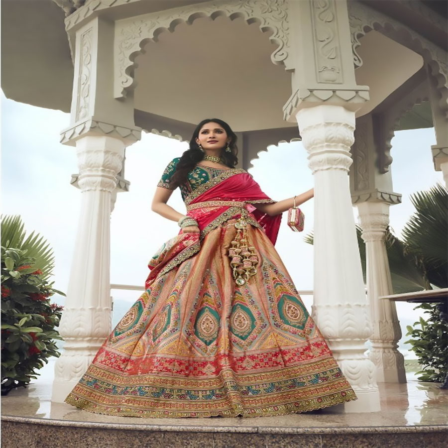 Multicolour BANARASI SILK Partywear Lehenga