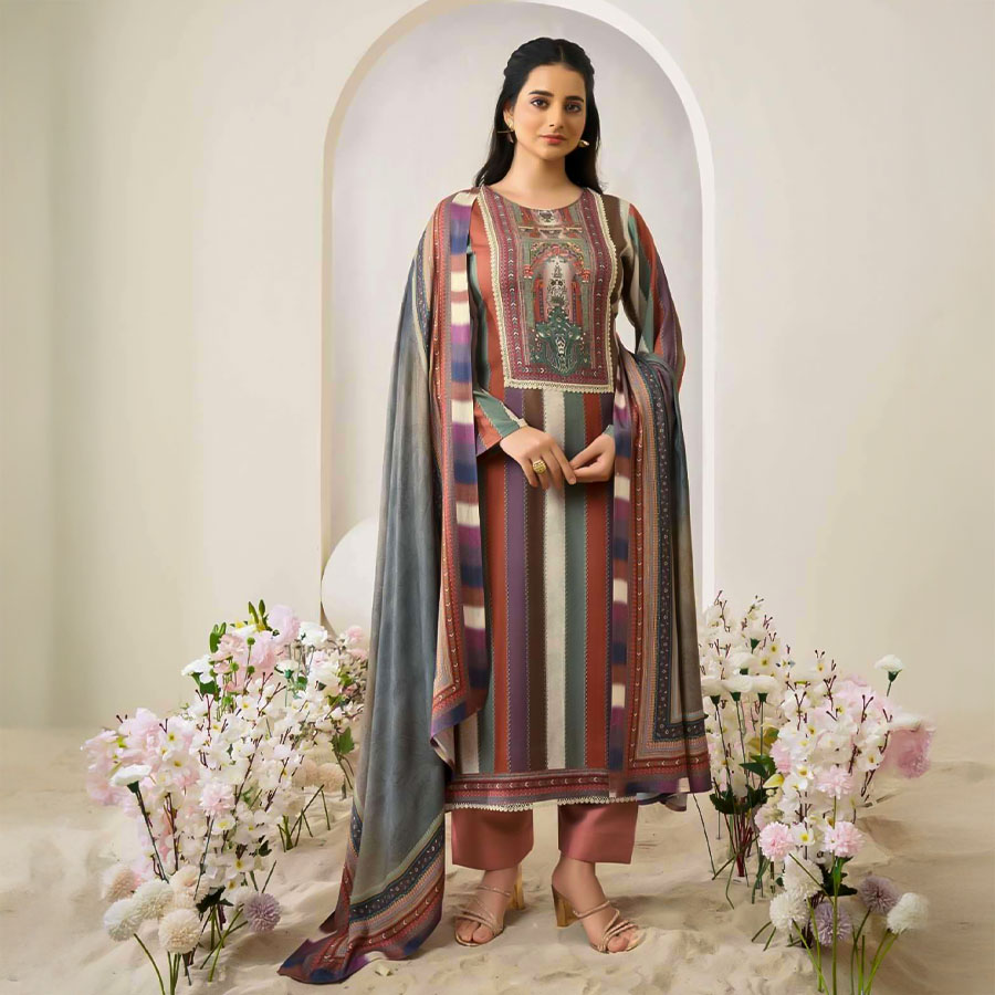 Orange  Viscose Muslin Casual Wear Salwar Kameez