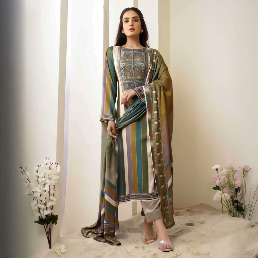 Green  Viscose Muslin Casual Wear Salwar Kameez