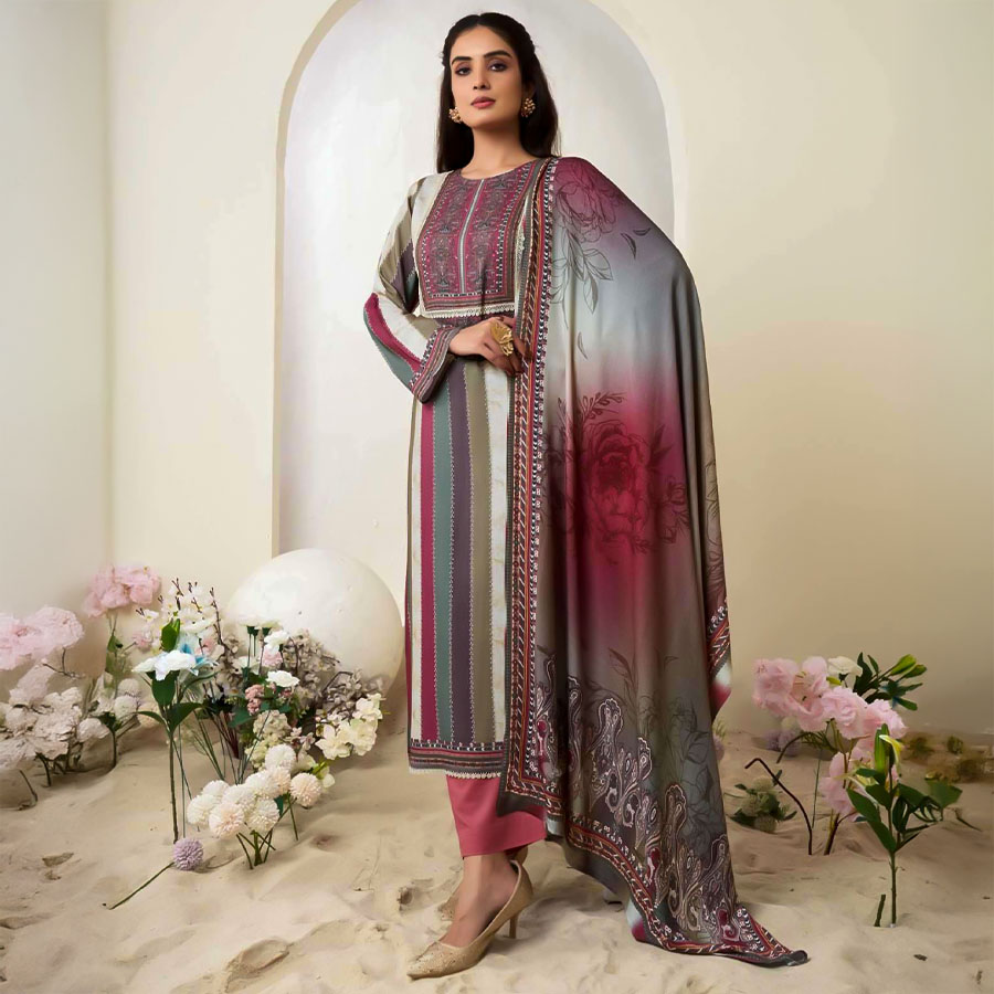 Magenta  Viscose Muslin Casual Wear Salwar Kameez