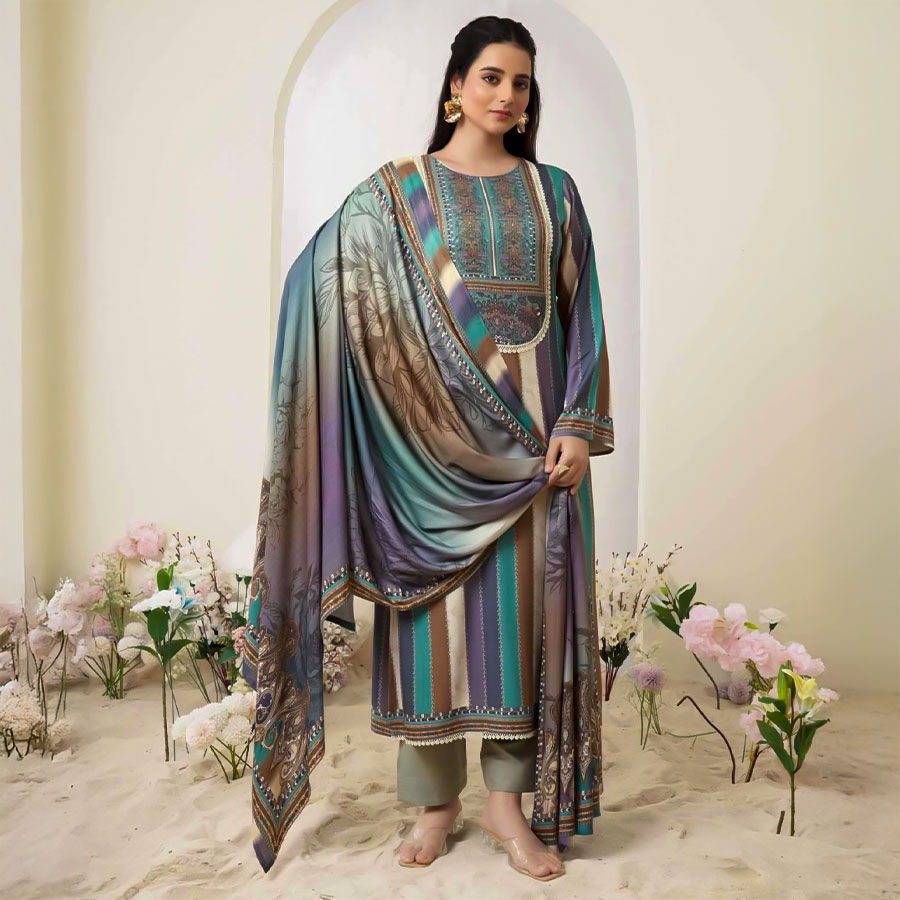 Green  Viscose Muslin Casual Wear Salwar Kameez