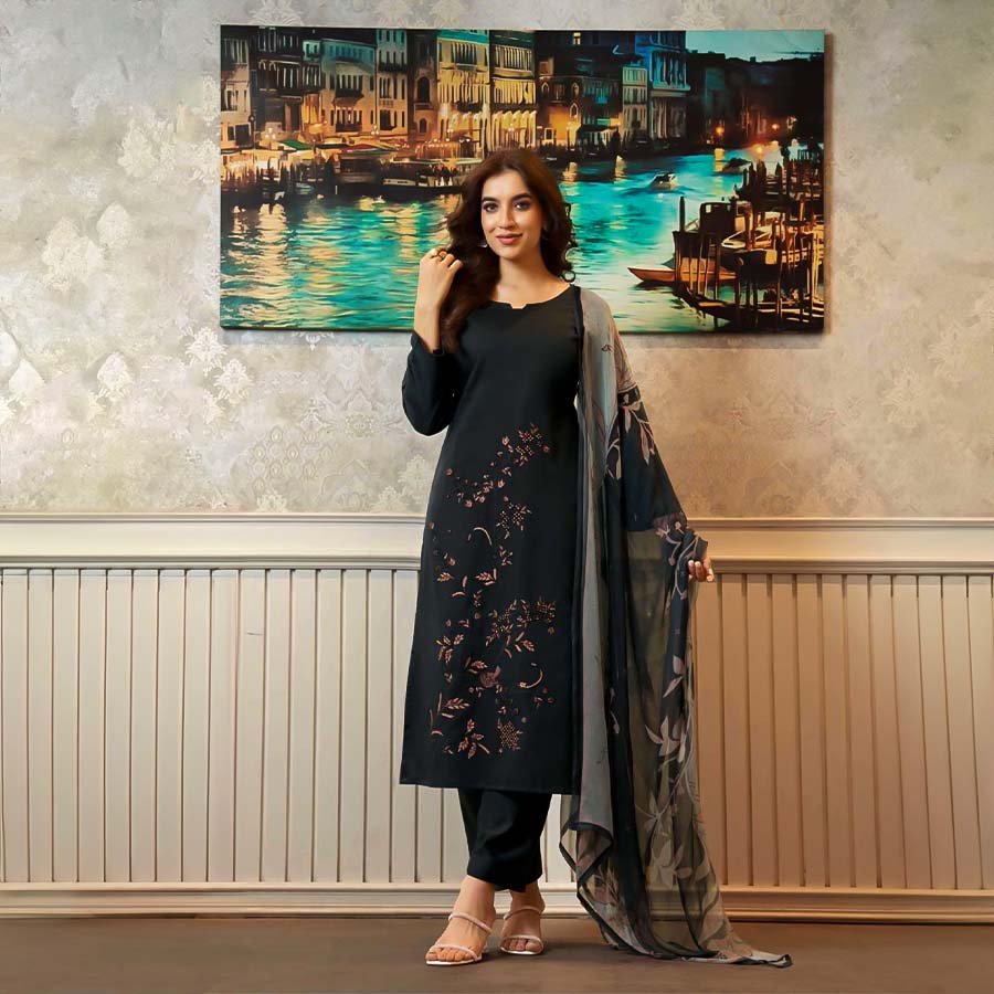 Black  Jam Satin Casual Wear Salwar Kameez