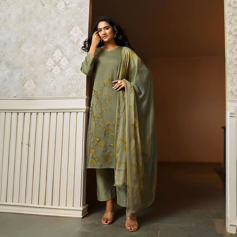 Green  Jam Satin Casual Wear Salwar Kameez