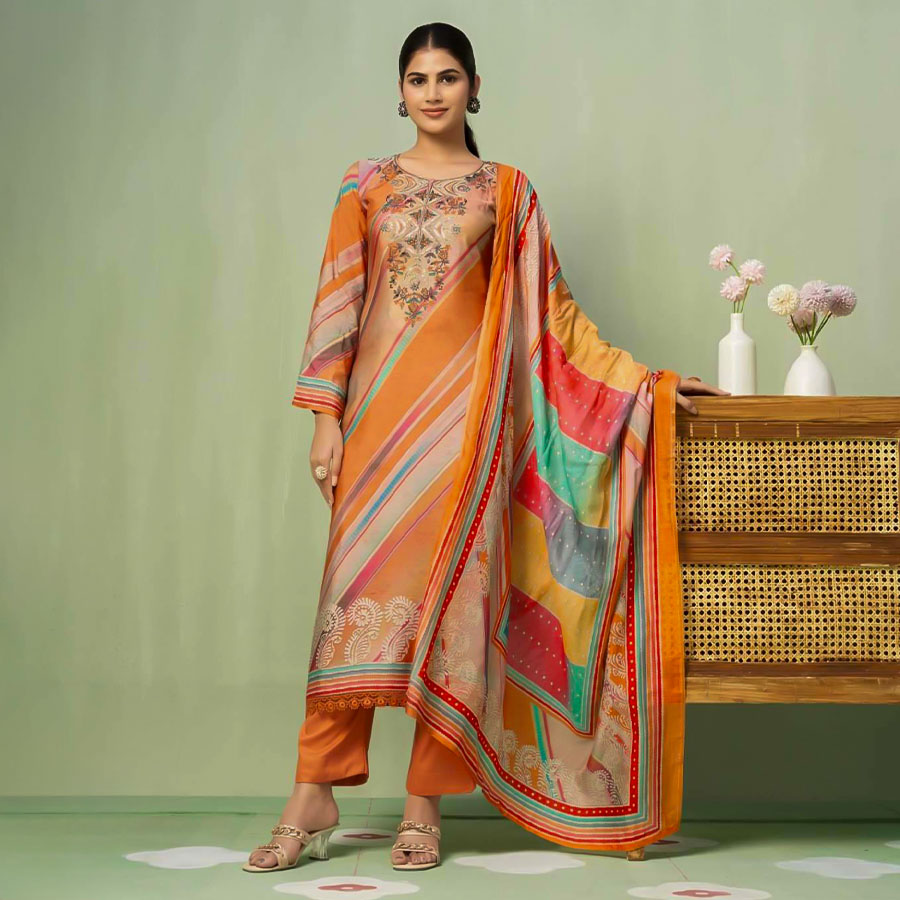 Orange  Muslin Casual Wear Salwar Kameez