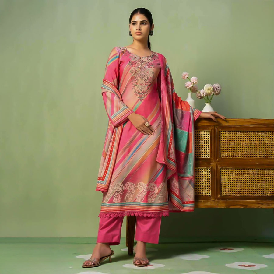 Pink  Muslin Casual Wear Salwar Kameez