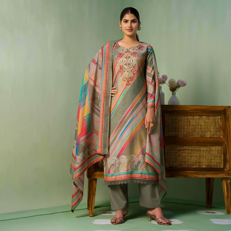 Green  Muslin Casual Wear Salwar Kameez