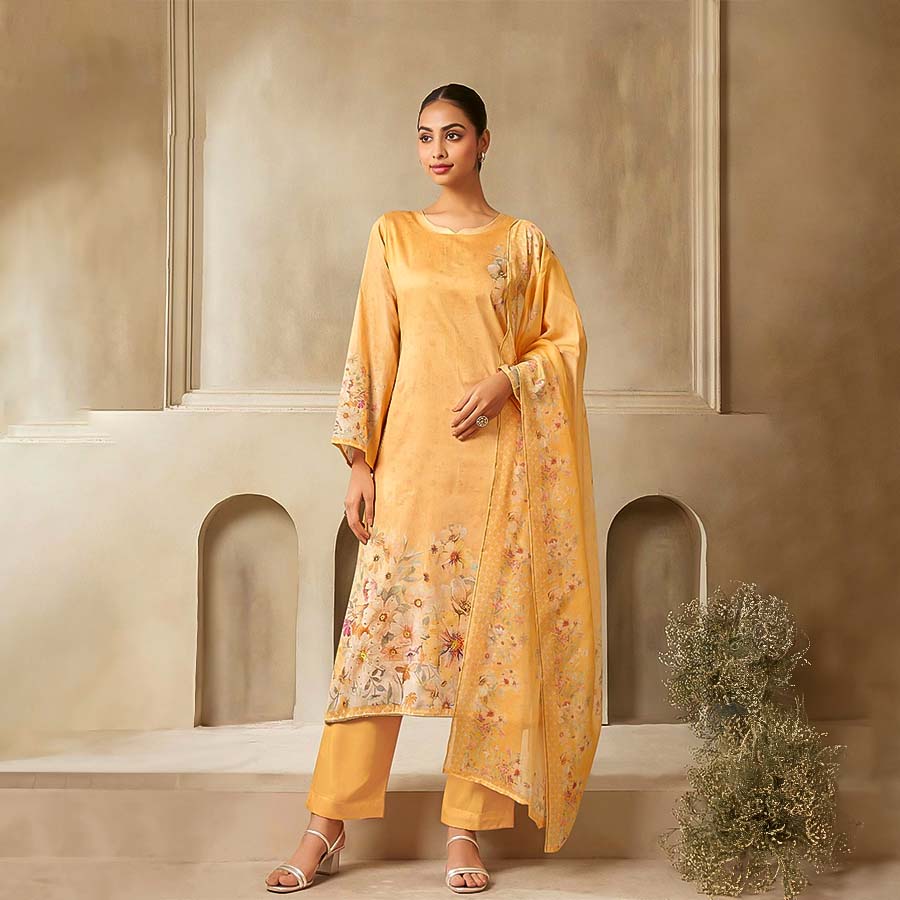 Yellow Jam Satin Casual Wear Salwar Kameez