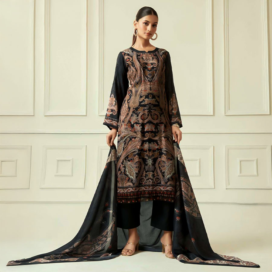 Black  Viscose Muslin Casual Wear Salwar Kameez