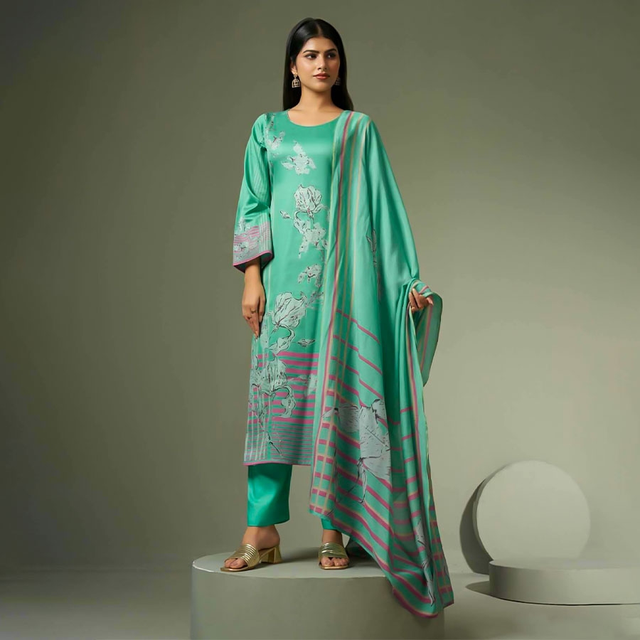Green Jam Satin Casual Wear Salwar Kameez