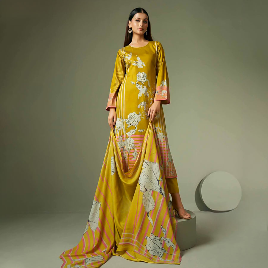 Yellow Jam Satin Casual Wear Salwar Kameez