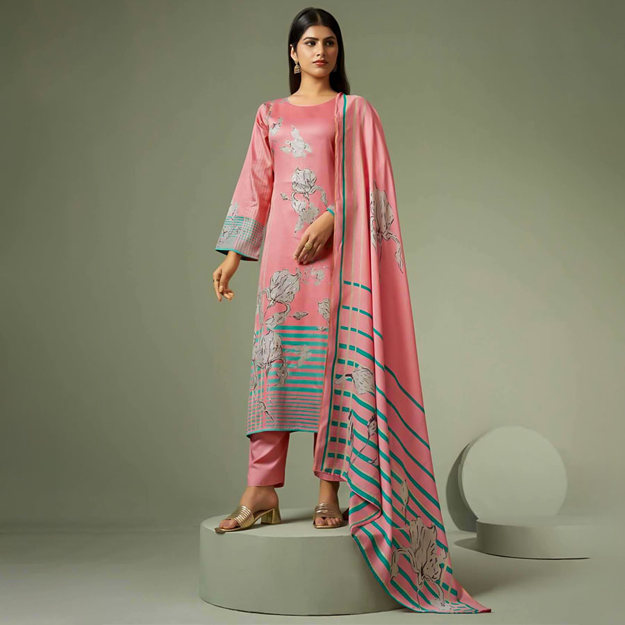 Pink  Jam Satin Casual Wear Salwar Kameez