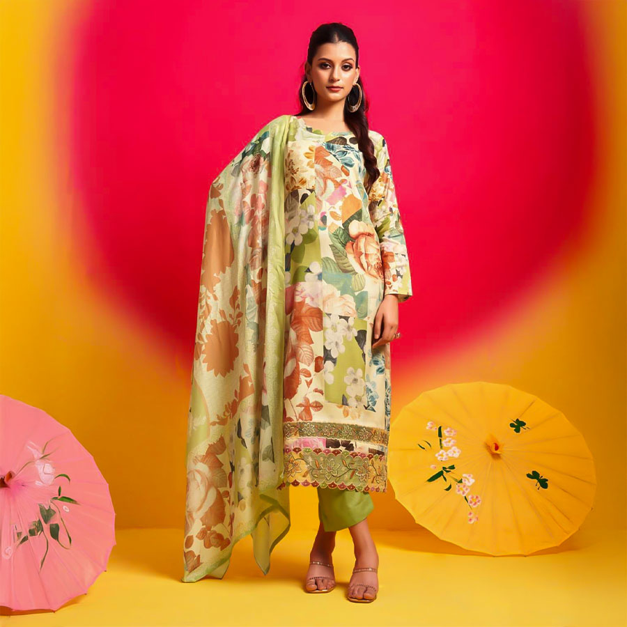 Green  Jam Satin Casual Wear Salwar Kameez