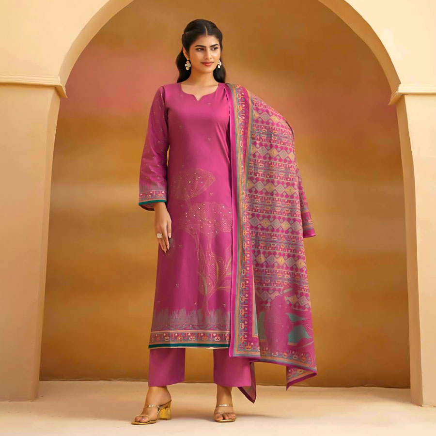 Pink  Cambric Cotton Casual Wear Salwar Kameez