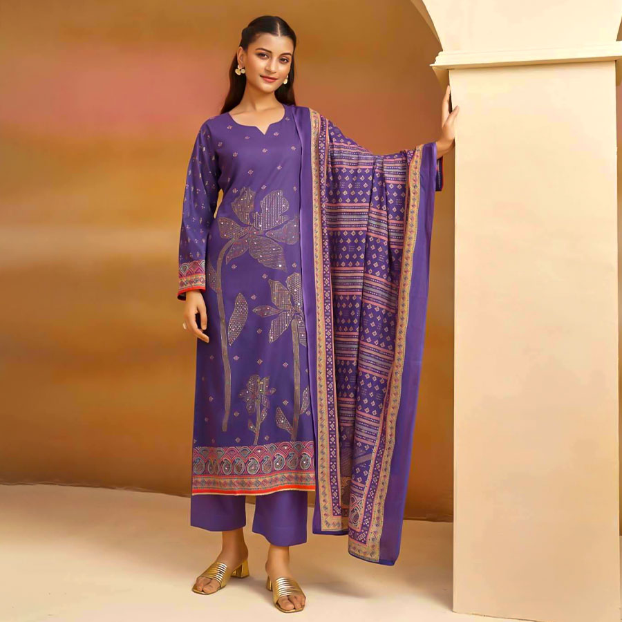 Violet  Cambric Cotton Casual Wear Salwar Kameez