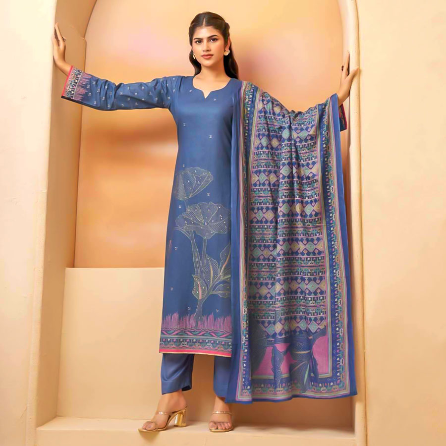 Blue Cambric Cotton Casual Wear Salwar Kameez
