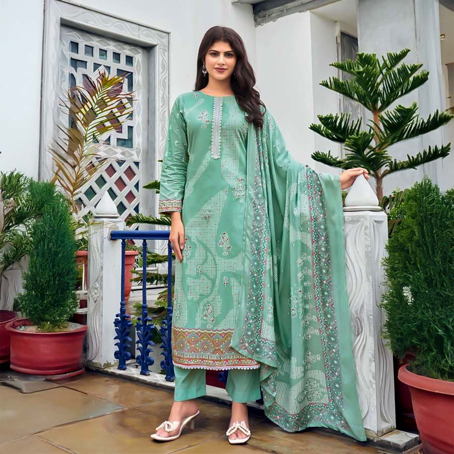 Cyan  Cotton Jam Satin Casual Wear Salwar Kameez